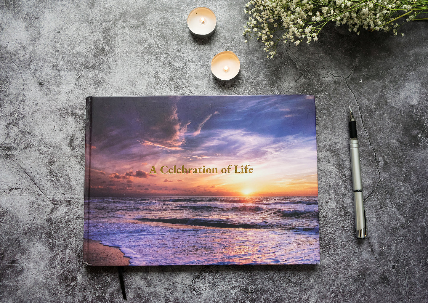 LIFETOO Ocean Hard-Cover Celebration of Life Funeral Guest Book